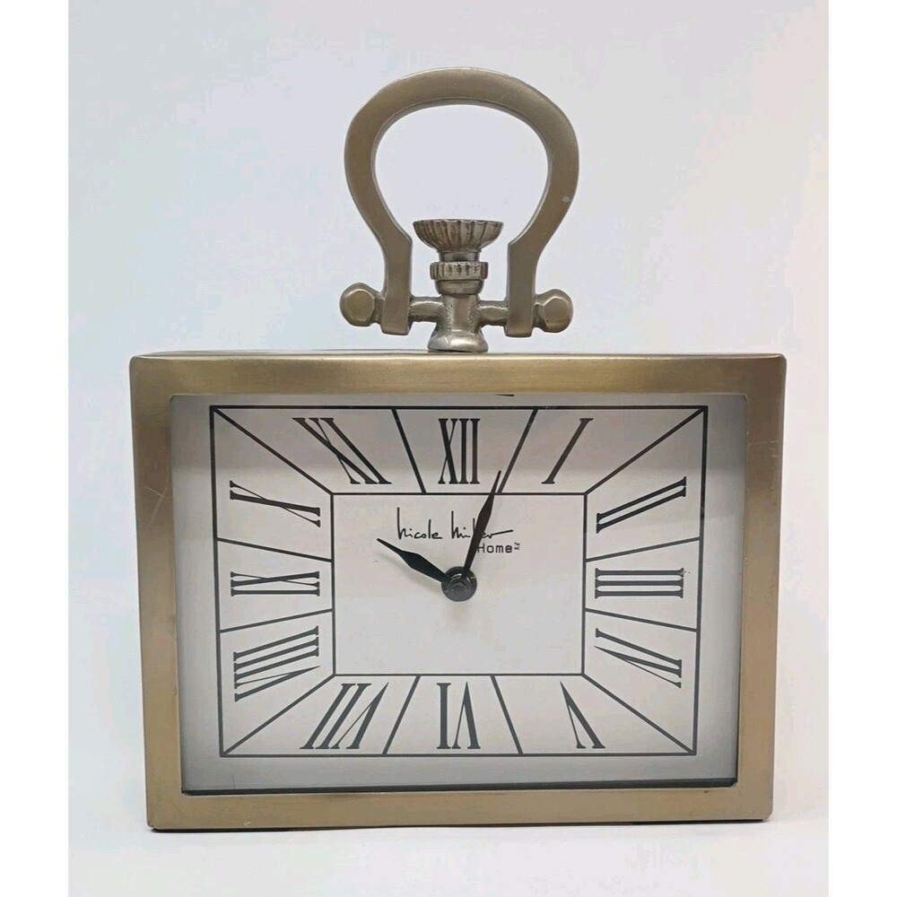 Nicole Miller Home Shelf Mantel Top Bedside Clock 8" x 6" Square-Tested working